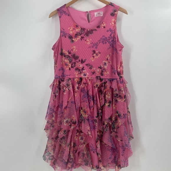 Justice pink flouncy multi print floral tiered feminine flirty dress - Picture 15 of 15